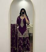 Deep purple georgette heavy embroidered palazzo suit set
