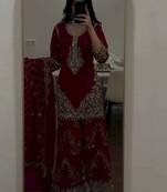 Wine maroon georgette heavy embroidered palazzo suit set