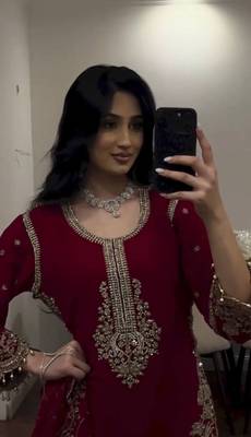 Wine maroon georgette heavy embroidered palazzo suit set 2