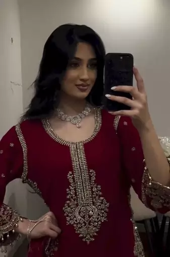 Wine maroon georgette heavy embroidered palazzo suit set