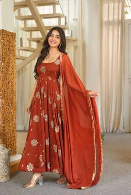 Orange doremon crush embroidered gown pant set 1