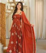 Orange doremon crush embroidered gown pant set