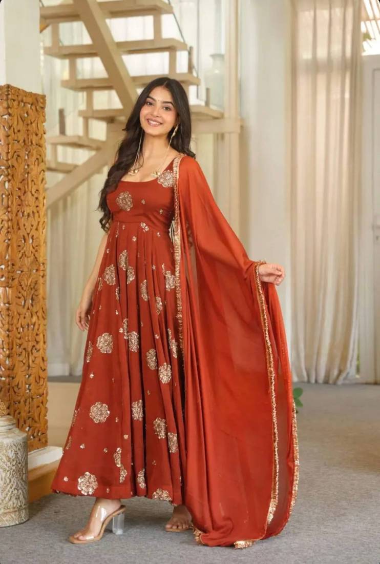 Orange doremon crush embroidered gown pant set