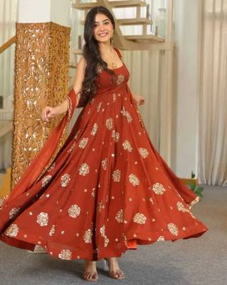 Orange doremon crush embroidered gown pant set 2