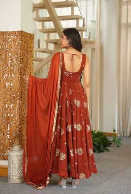 Orange doremon crush embroidered gown pant set 3