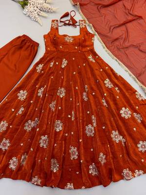 Orange doremon crush embroidered gown pant set 4