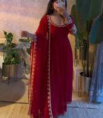 Maroon georgette embroidered gown set