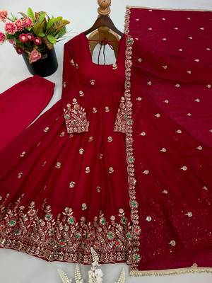 Wine maroon doremon crush embroidered gown pant suit 4