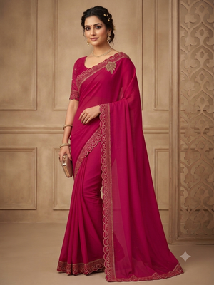 new designer rani pink dimond work saree  1