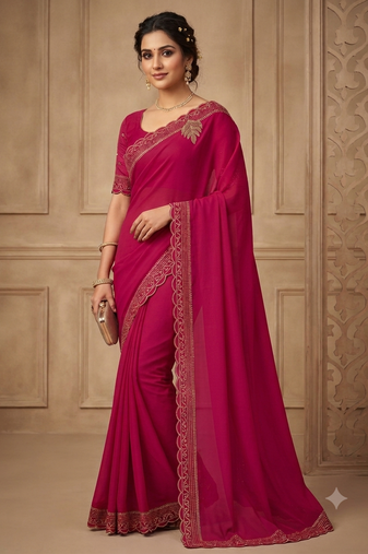 new designer rani pink dimond work saree 
