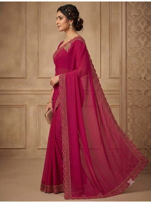 new designer rani pink dimond work saree  2
