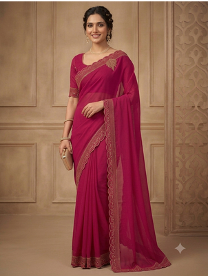 new designer rani pink dimond work saree  3