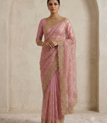 fancy designer pink stone with zari work saree