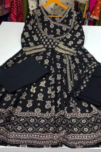 Black cotton floral printed ethnic kurta set with dupatta