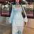 Blue cotton floral printed ethnic kurta set with dupatta