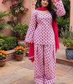 Pink cotton floral printed ethnic kurta set with dupatta