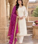 White cotton plain chikankari ethnic kurta set with dupatta