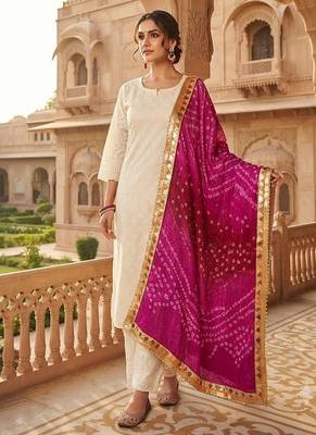 White cotton plain chikankari ethnic kurta set with dupatta 2