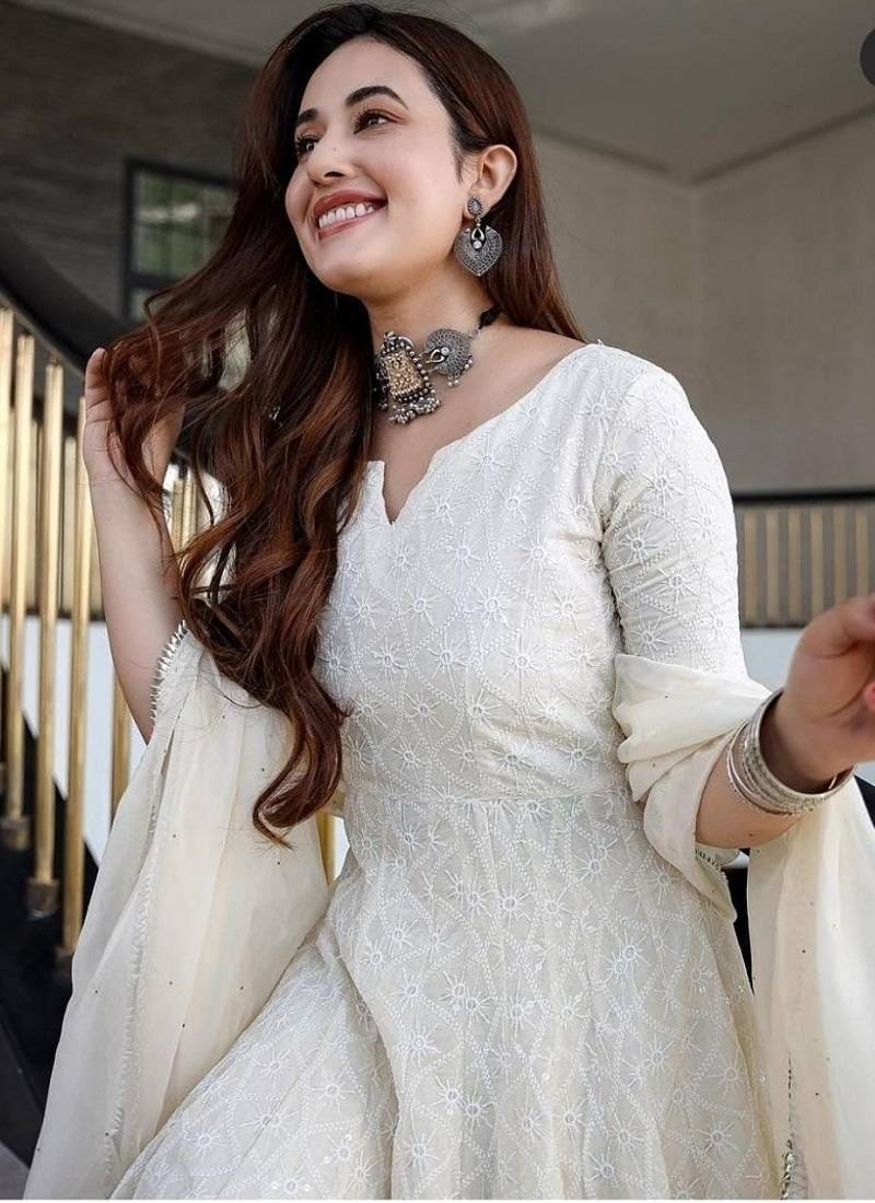 White cotton plain chikankari long kurta with dupatta