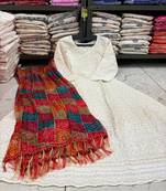 White cotton plain chikankari long kurta with dupatta