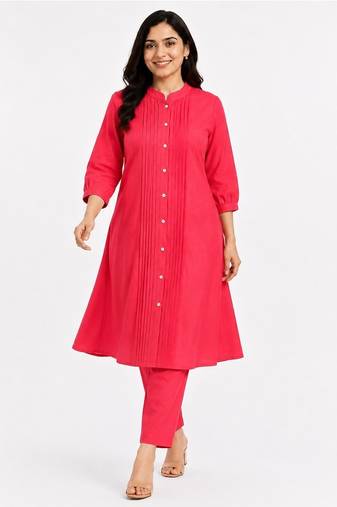 Solid pleated kurti set