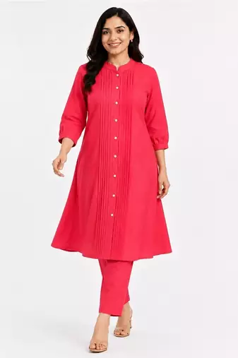 Solid pleated kurti set