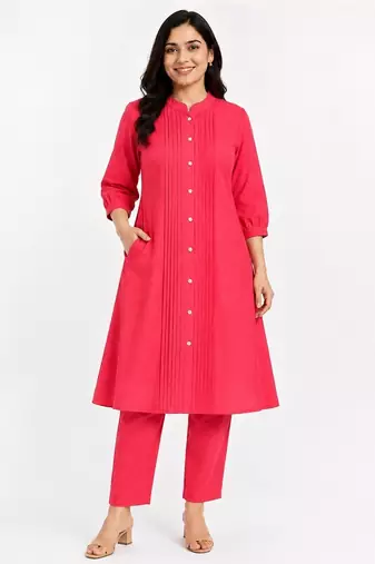 Solid pleated kurti set