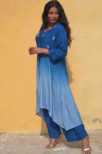 Blue  ombre kurti set