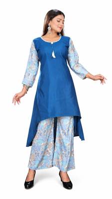 Teal blue kurtie plazo set 1