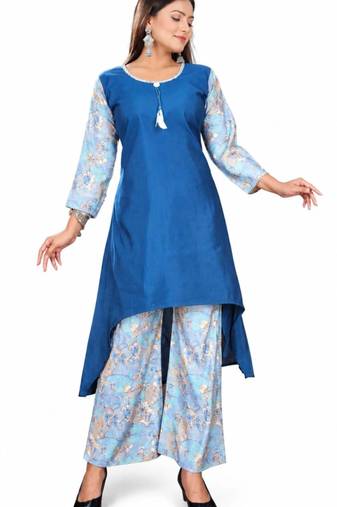 Teal blue kurtie plazo set
