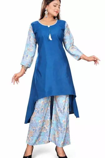 Teal blue kurtie plazo set