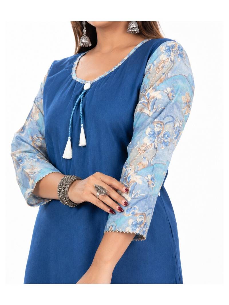 Teal blue kurtie plazo set