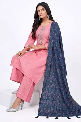 Pink blue duppta set