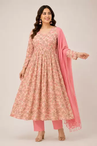 Pink printed nayra cut set