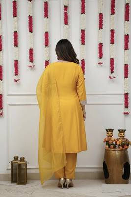  Chanderi Embroidery Work Flared Kurta Pant and Dupatta Set 4