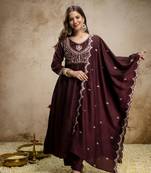  Vichitra Silk Embroidery Work Flared Shape Anarkali Pant and Dupatta Set