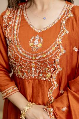  Vichitra Silk Embroidery Work Flared Shape Anarkali Pant and Dupatta Set 2
