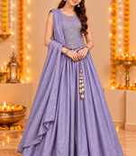 Lavender Embroidered Art Silk Lehenga Choli with Dupatta
