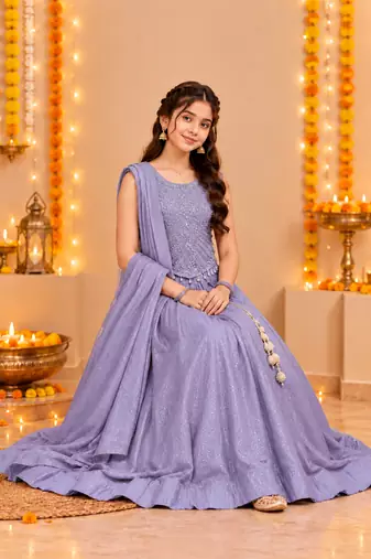 Lavender Embroidered Art Silk Lehenga Choli with Dupatta