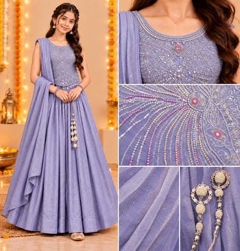 Lavender Embroidered Art Silk Lehenga Choli with Dupatta 4
