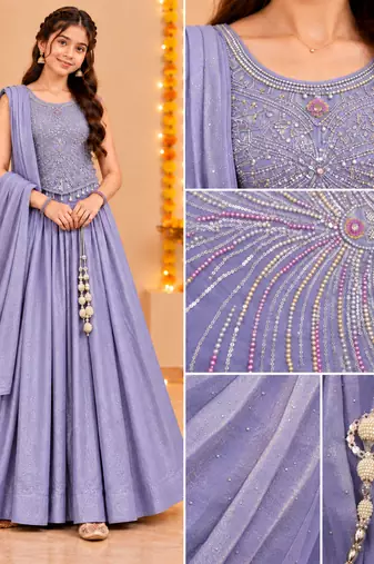 Lavender Embroidered Art Silk Lehenga Choli with Dupatta