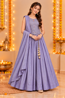 Lavender Embroidered Art Silk Lehenga Choli with Dupatta 5