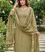 green color shimmer cotton linen fabric designer ethnic ceremonial suit for ethnic looks