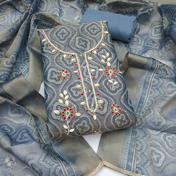 blue color shimmer cotton linen fabric designer ethnic ceremonial suit for ethnic looks 3