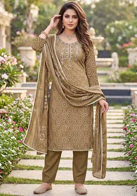 mauve color shimmer cotton linen fabric designer ethnic ceremonial suit for ethnic looks 1