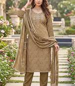 mauve color shimmer cotton linen fabric designer ethnic ceremonial suit for ethnic looks