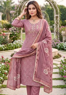 pink color shimmer cotton linen fabric designer ethnic ceremonial suit for ethnic looks 1