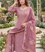 pink color shimmer cotton linen fabric designer ethnic ceremonial suit for ethnic looks