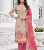 beige color shimmer cotton linen fabric designer ethnic ceremonial suit for ethnic looks