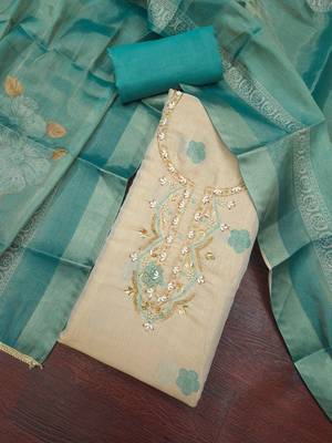 beige color shimmer cotton linen fabric designer ethnic ceremonial suit for ethnic looks 2